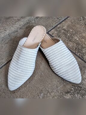 Mus & Bombon Woven Two Tone Tuna Slipper Slides Pointed Toe Size 37 Cream